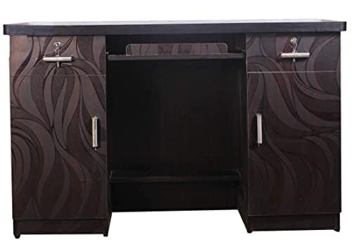 Image of CASPIAN Office /Computer Desk Cum Study Table (Black) | Engineered Wood Pre-Assembled Furniture with 2 Storage Cabinet, 2 Drawers with Key Locks & Keypad Tray | for Office, Home, Living Room, Bedroom