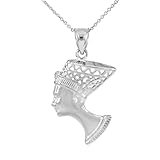 Dainty 925 Sterling Silver Egyptian Queen Nefertiti Filigree Pendant Necklace, 22'