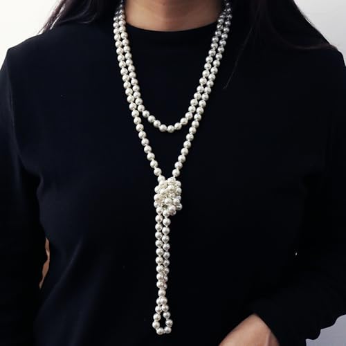 Long Pearl Necklaces for Women 70" Pearl Necklace Chunky Bead Layered Pearl Necklace Faux Pearl Dangle Necklace Wedding Bridal 1920s Gatsby Costume Jewelry Gifts4