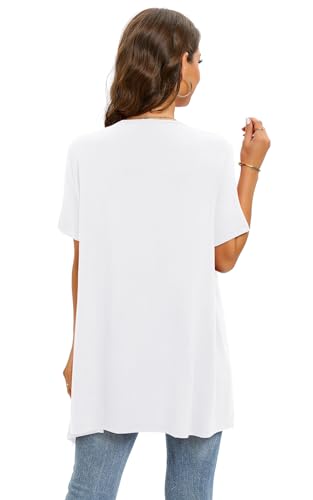 Image of Veryoung Floral Short Sleeve Cardigans for Women Casual Drape Open Front Lightweight Summer Cardigan with Pocket High Low Hem