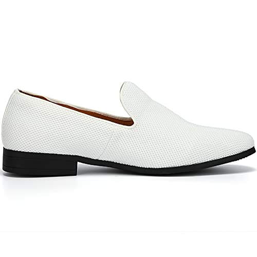 Uubaris Mens Loafers Dress Shoes Slip On Driving Shoes Classic Tuxedo Outdoor Walking Shoes White Size 10.5 #TOP3