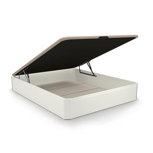 duehome | Luxury, Canapé Abatible con Almacenaje, Base Tapizada, Acabado en Blanco, Medidas: 150 cm (Ancho) x 190 cm (Largo) x 31 cm (Alto)