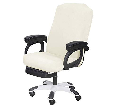 Image of SARAFLORA Ivory Office Chair Covers Stretch Washable Computer Chair Slipcovers for Universal Rotating Boss Chair Middle Size