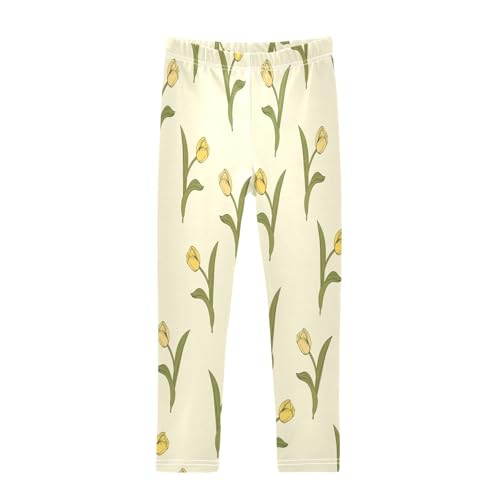 Toddler Girls Leggings Printed Yoga Pants Leggings Yellow Tulip for Kids