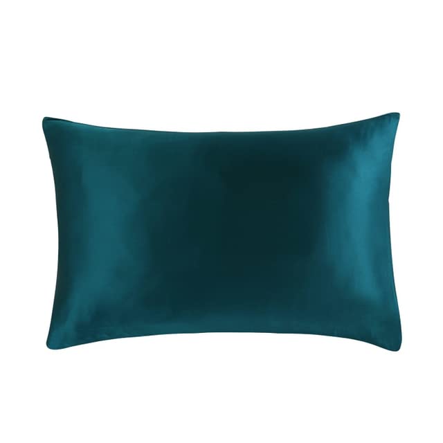 1 Pair 100% Mulberry Silk Pillowcase with Hidden Zipper Nature Pillow Case for Healthy Standard Queen King-Peacock blue,51x91 cm