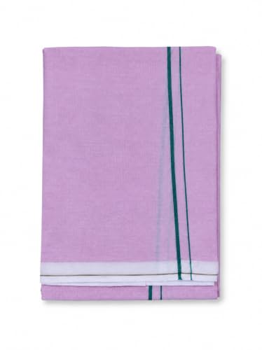 Image of Pure Cotton Dhoti for Men (1.28 x 1.87 m) | Solid Panchalu with Varied Small Color Border | Kerala Cotton Veshti, Khadi Dhoti | Lightweight Pooja & Temple Wear