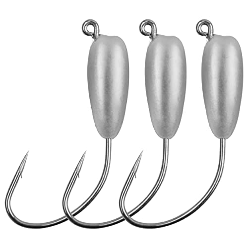 Orootl Tube Jig Heads For Fishing, 12Pcs Tube Jig Hooks Unpainted Tube Bait Jigs Teardrop Weighted Swimbait Hooks For Freshwater Saltwater Crappie Bass Panfish Trout Fishing 3/8 Oz 1/4Oz 1/8Oz #TOP22