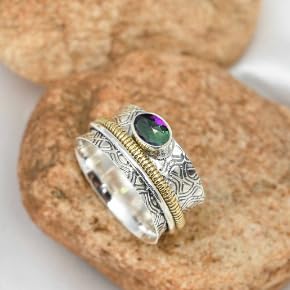Solidny srebrny pierścień medytacyjny 925 kamień szlachetny Mystic Topaz Ręcznie robiona biżuteria dla mężczyzn i kobietCRG1211AG_75 (23.9)