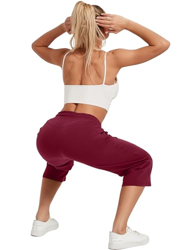 Image of SPECIALMAGIC Women Capri Pants Cotton Yoga Wide Leg Pajama Pants Capris Sweatpants Sports
