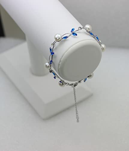 Faship Gorgeous CZ Crystal Genuine Freshwater Pearls Floral Necklace Earrings Set3