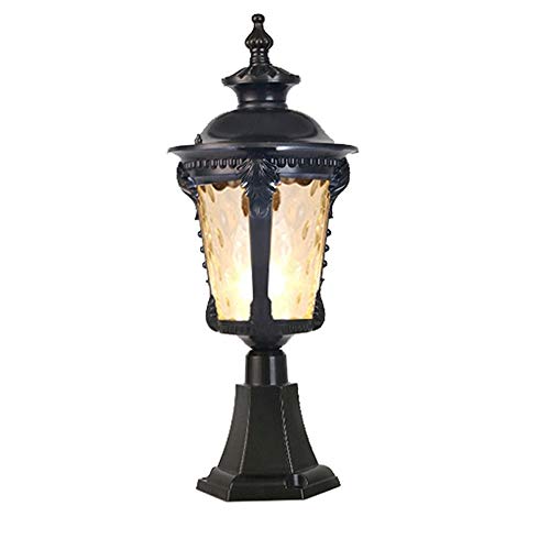 BTBAM European Outdoor Waterproof Bollard Pillar Light Exterior Garden Villa Aisle Porch Glass Post Lamp Home Courtyard Balcony Fences Decoration Bollard Column Lantern E27 (Color : Black)