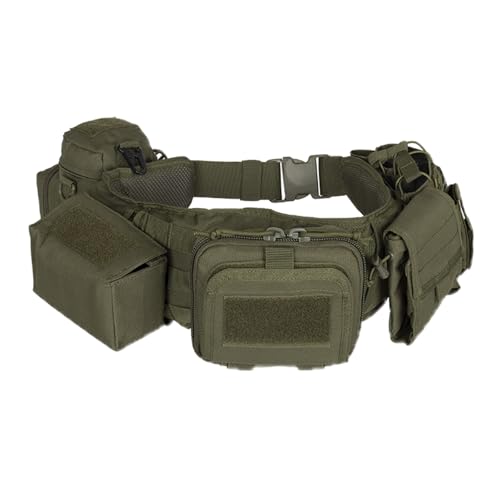 CrogaGear Tactical Battle Belt Duty Belt Quick Release Adjustable Molle Law Enforcement Utility Belt 7 in 1 Set (Green)