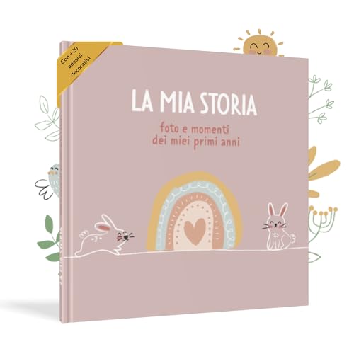HuBorns - Album Nascita Bambina e Bambino per Incollare Foto e Scritte con +50 Pagine e Adesivi, Album Fotografico Neonato per il Primo Anno fino a 5 Anni, Ideale per Regalo Nascita