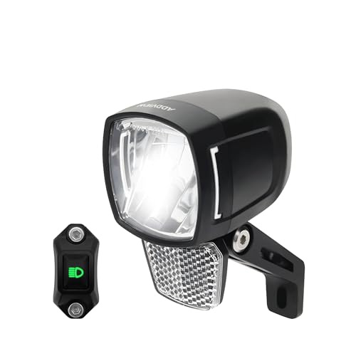 ADDVIEW E-Bike Frontlicht 170 Lux Hammer E170 Plus Fernlicht Abblendlicht mit Lenker-Schalter IP65 Aluminium StVZO/ECE-konform für 848V DC blendfrei & stark