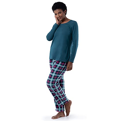 Image of Fruit of the Loom Women's Sueded Jersey Crew Top and Fleece Pant Sleep Set