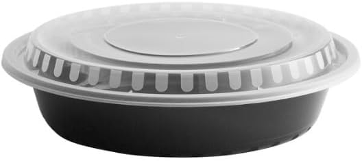 48 Oz 9" Black Microwaveable Round Flat Bowl With Clear Lid Combo 150/Case