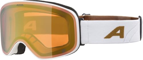 ALPINA Slope Q - Gafas de esquí para hombre y mujer, antivaho, circulación de aire eficaz, cristal de espejo, color blanco y dorado mate