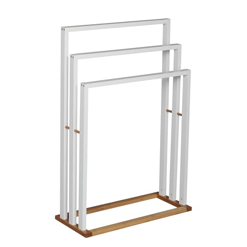 Porte serviettes bambou et MDF blanc MSV pour salle de bain