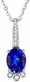 AMDXD Collar para mujer de oro blanco de 18 quilates, delicada cadena con colgante azul tanzanita de 1,57 ct, regalos de cumpleaños para mujeres, madre y novia, plata azul