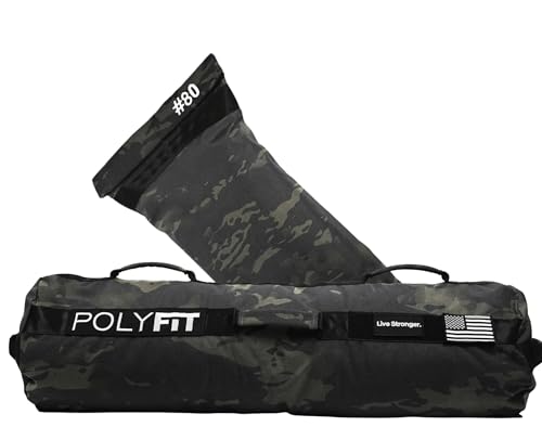 Polyfit Sandbag Pro - Workout Sandbag with Triple Closure Filler Bag and Reinforced Nylon Webbing - Black Camo - 80LB