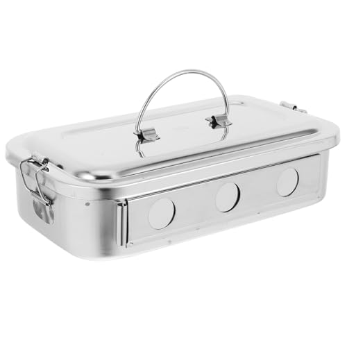 Gadpiparty Edelstahl Werkzeugkasten mit Deckel und Löchern 304 Stück Metall Desinfektionsbox für Medizinische Instrumente Hitze und Druckbeständig mit Griff Aufbewahrung für Arztbedarf