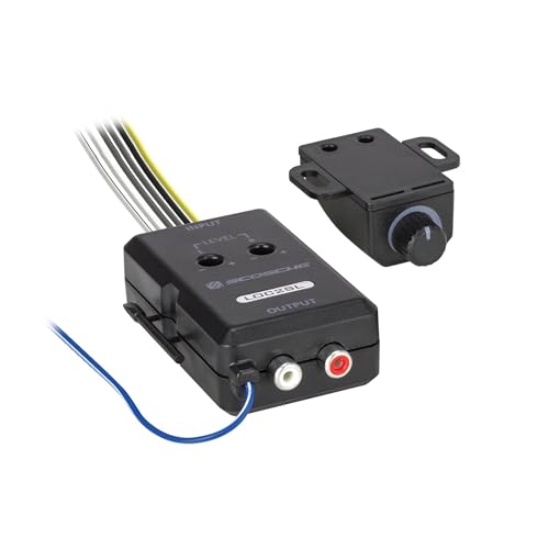 SCOSCHE LOC2SL Car Stereo 2-Channel Audio Adjustable Amplifier with Add-On Adapter and Remote Control Knob, Black