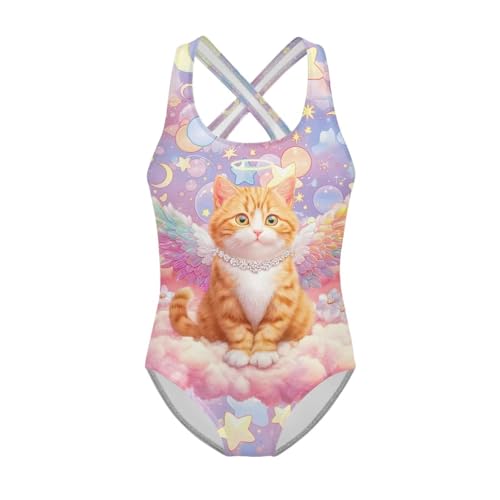 Image of WELLFLYHOM Girls Swimsuit 5-14 Cross Back Swimwear Full Coverage One Piece Bathing Suit Sleeveless Beachwear