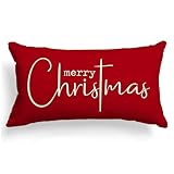 Allorry Christmas Pillow Covers Merry Christmas Throw Pillow Decorative Christmas Red Cotton Cloth Linen Cloth Pillow Cover Sofa Cover Decorative Rectangle Length 12X20 inches