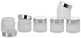  Matt Glas-Tiegel 30 ml m. Deckel, Leere Kosmetex Glas Creme-Dose, Kosmetik-Dose, 6× 30 ml Mattglas Silber Deckel