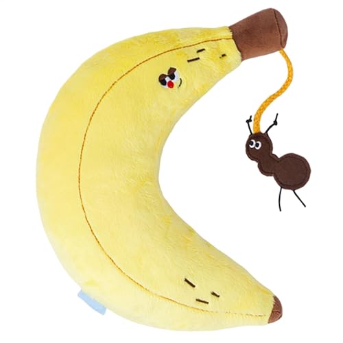 犬のぬいぐるみおもちゃ、猫のしゃがむおもちゃ、生地の猫のバナナの歯のおもちゃ柔らかい犬の胸、噛む耐性のある子犬のぬいぐるみ、噛む、リラックス、演奏