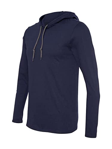 Anvil Men's Lightweight Long-Sleeve Hooded T-Shirt, Navy/Dark Grey, Small