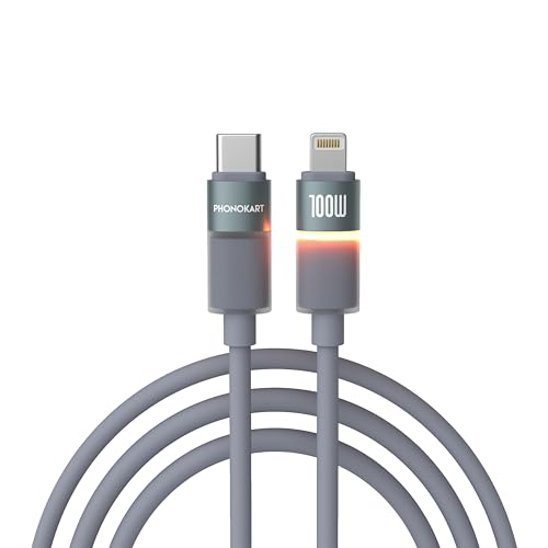 Image of Phonokart GLOW Type-C to Lightning 30W Fast Charging Silicone Cable with LED Indicator for iPhone 14, 14 Pro, 14 Pro Max, iPhone 13 Series, 12, 11, X, 8, 2 Meter