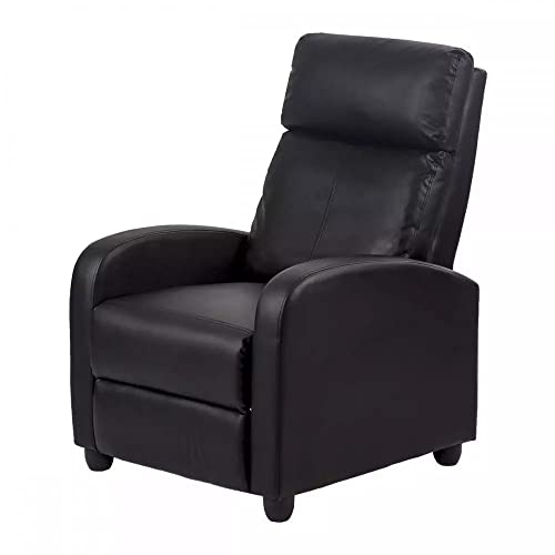 Sillón reclinable cuero PU negro confortable miniatura 1
