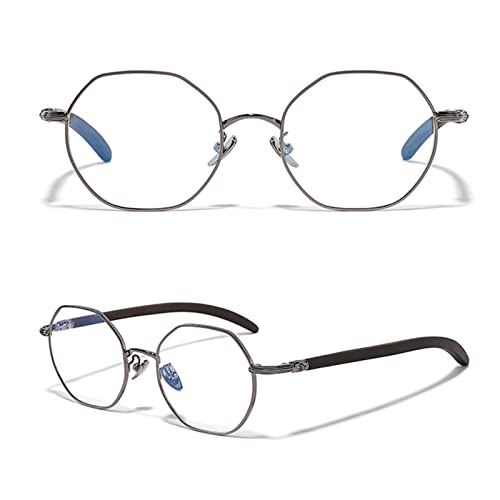 Gafas de Lectura de Titanio poligonales con Estilo Retro para Hombres y Mujeres, lectores de computadora con Bloqueo de luz Azul y Brazo de Madera (Color: Negro, tamaño: 2,75x)