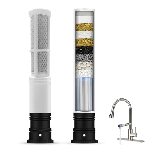 FEELSO Replacement Filters for Feelso Filtered Kitchen Faucet with Pull Down Sprayer (2 Pack), Reduces PFAS, PFOA/PFOS, Lead, Chlorine, Bad Taste & Odor, NSF/ANSI 42 Certified, 50 Gallons