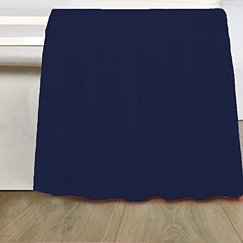 Image of Wrap Around Dust Ruffled Bed Skirt 10 inch Inch Tailored Drop Fade Resistant Brushed Microfiber Bed Skirt - Single Bed | Navy Blue