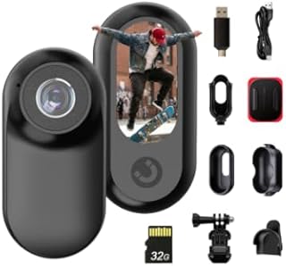 Mini Action Cam Bodycam mit 32GB Speicherkarte, Körperkamera für freihändige Aufnahme, Helmkamera für Fahrrad & Motorrad, tragbare Mini Kamera für Outdoor, Wandern, Skifahren und Alltagsaufnahmen