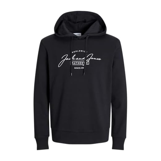JACK & JONES Jjferris Sudadera con Capucha, Negro/Estampado: Grande, M para Hombre