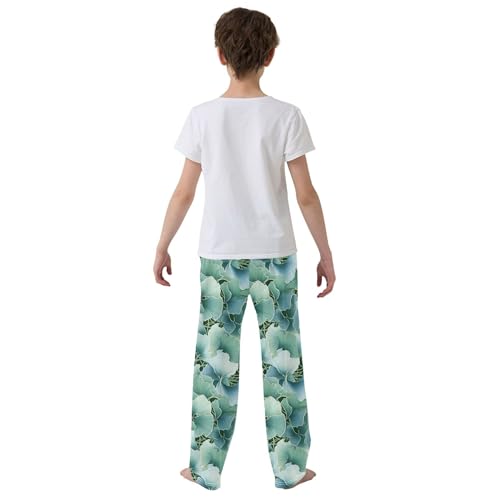 Ginkgo Biloba Green Leaf Long Pajama Pants Elastic Waist PJ Bottoms with Pockets S A1101584
