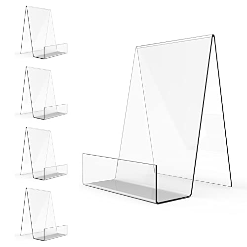 Boloyo Acrylic Book Stand with Ledge 5PC,Clear Acrylic Display Easel, Clear Tablet Holder for Displaying Pictures,Books,Music Sheets,Notebooks, Artworks, CDs, etc.(Large)