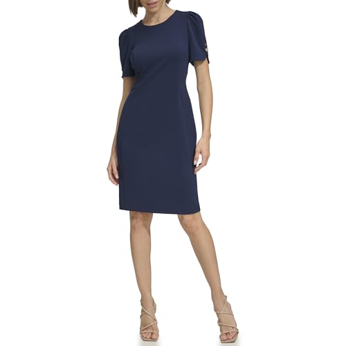 Image of DKNY Women's Short Tulip Sleeve Sheath Dress with Button Detail
