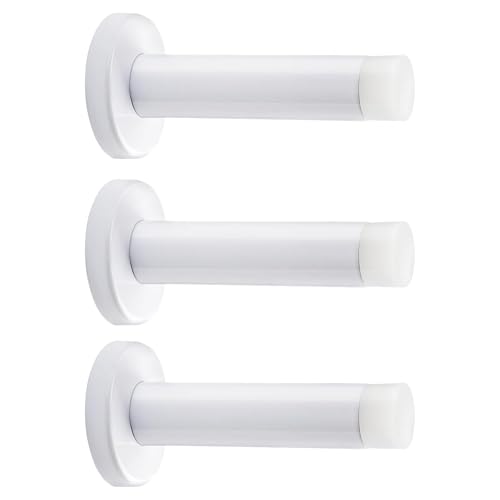 Raheem Lot de 3 butées de porte murales robustes de 8,9 cm en acier inoxydable 304 avec embouts en caoutchouc, amortissement du son, butées de porte blanches pour murs (blanc)