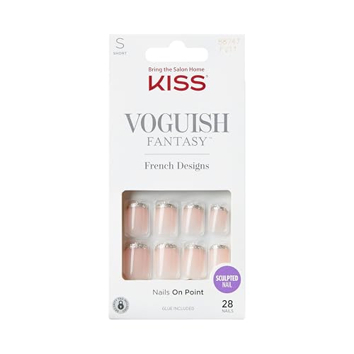 KISS Voguish Fantasy Bisous Nude French Silber Mittellang - 28 Press On Kunst-Nägel in Salonqualität zum Aufkleben DIY 2g Nagelkleber 1 Maniküre-Stäbchen 1 Mini-Feile