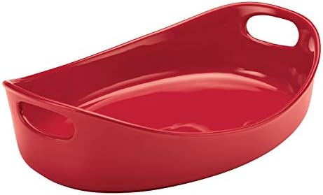 Rachael Ray Stoneware Bubble and Brown Oval Baker, 4.5-Quart, Red