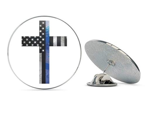 Thin Blue line Distressed Police Christian Cross in Metal 0.75" Lapel Hat Pin Tie Tack Pinback2