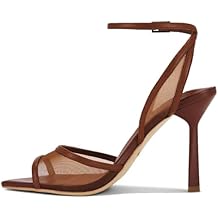 YIYA Womens Black Mesh Slingback Kitten Heels Sandals Open Peep Pointed Toe Stiletto High Heels Ankle Buckle Strap Summer Party Dress Pumps Shoes