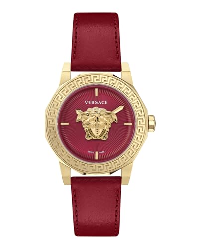 Versace Medusa Deco Collection Luxury Womens Watch Timepieces with a Red Strap and Dial Featuring a Gold Case