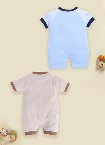Image of BabyGo Baby Half Sleeve Rompers 100% Cotton Rompers for New Born Baby Boys|Daily Suits for Baby Boys & Girls| 6X9M|GREY-SKY1|Onesies| Infant Clothes | Pack of 2
