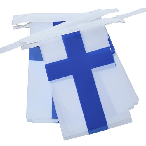 Image of AZ FLAG Finland 6 meters BUNTING Flag 20 flags 9'' x 6'' - Finnish STRING flags 15 x 21 cm