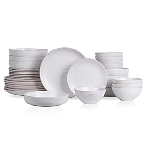 Stone Lain Lauren Modern Stoneware 32-piece Round Dinnerware Set, Plates and Bowls Set, Dish set for 8, Off White